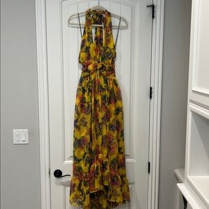 Misa Los Angeles Halter Tie Neck Floral Ruffled Hem Flowy Maxi Dress-NWT-Size S